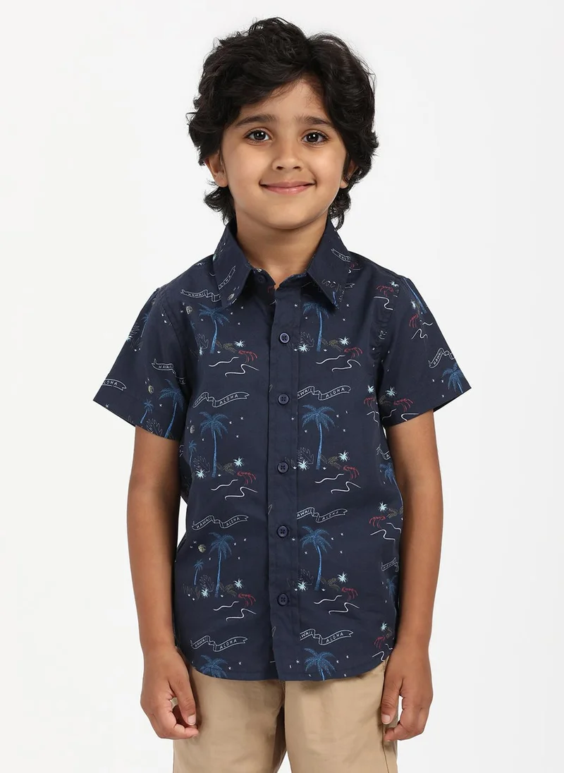 Nautinati Blue Nautinati Boys’ Aloha Hawaii Print Shirt|Cotton| Age 2 - 10 Years for Men | Best Price UAE