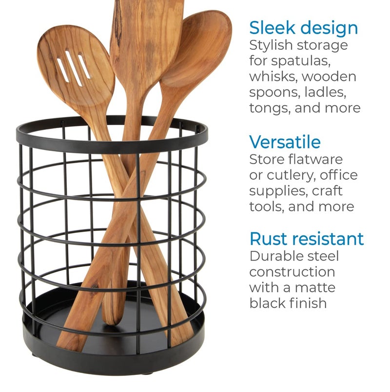 iDesign Kitchen Crock for Utensils - Steel Kitchen Crock Utensil Holder for Countertop - Matte Black - Image 4