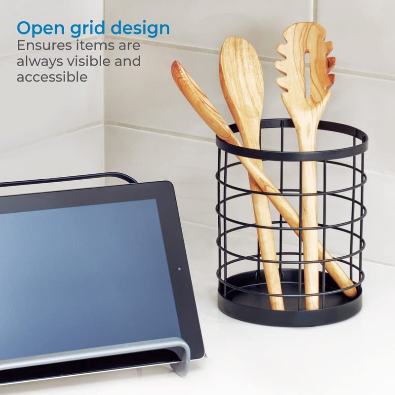 iDesign Kitchen Crock for Utensils - Steel Kitchen Crock Utensil Holder for Countertop - Matte Black - Image 3