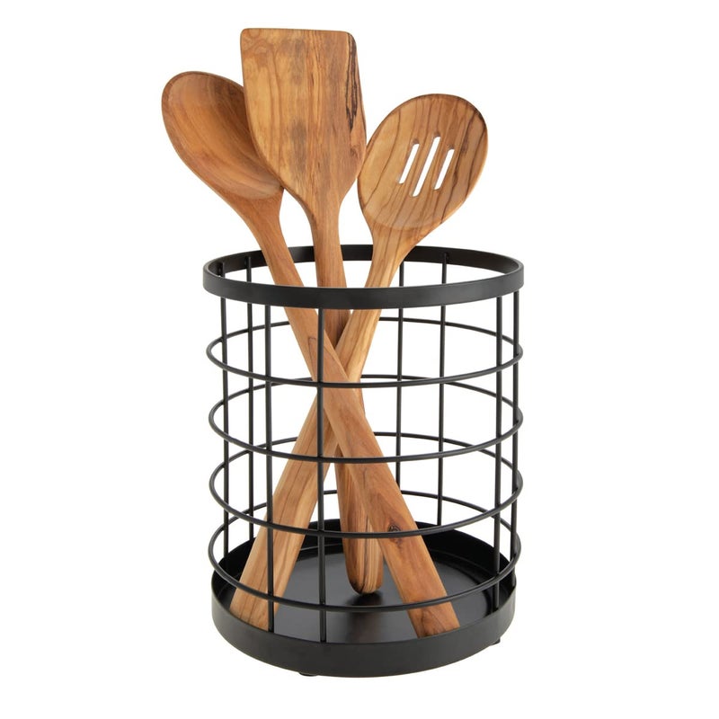 iDesign Kitchen Crock for Utensils - Steel Kitchen Crock Utensil Holder for Countertop - Matte Black - Image 1