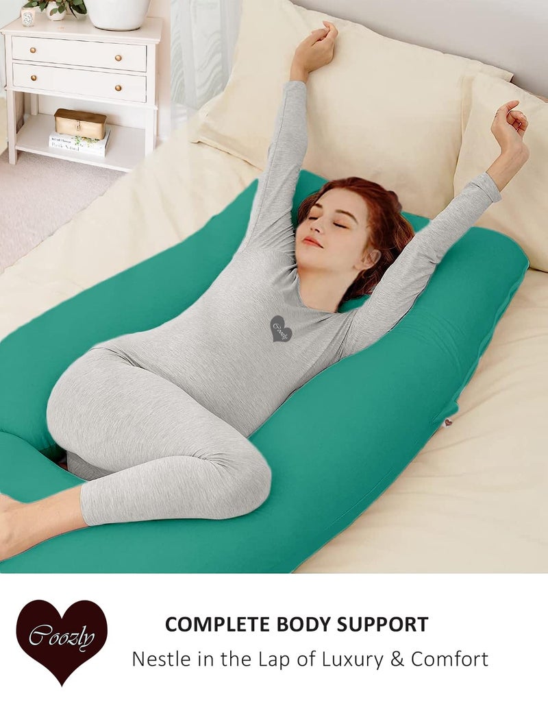 COOZLY وسادة الحمل COOZLY على شكل G للظهر والبطن | وسادة الأمومة على شكل G مع أغطية قابلة للإزالة 100% قطن | وسادة النوم للحمل على شكل G (أخضر سماوي) - Image 3