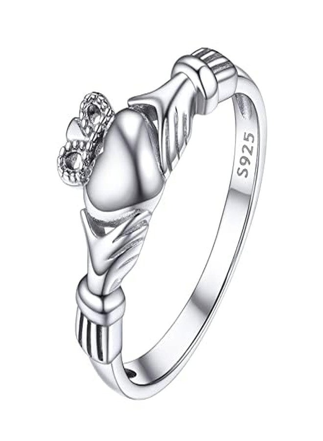 PROSILVER Sterling Silver Heart Promise Wedding Rings Irish Claddagh Ring Size 8 - Image 1