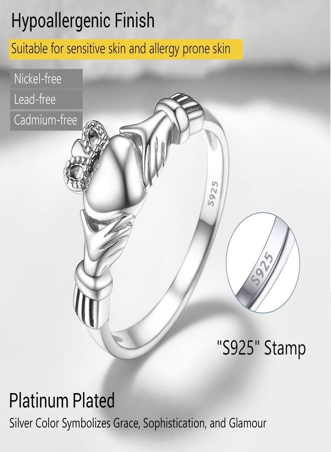 PROSILVER Sterling Silver Heart Promise Wedding Rings Irish Claddagh Ring Size 8 - Image 4