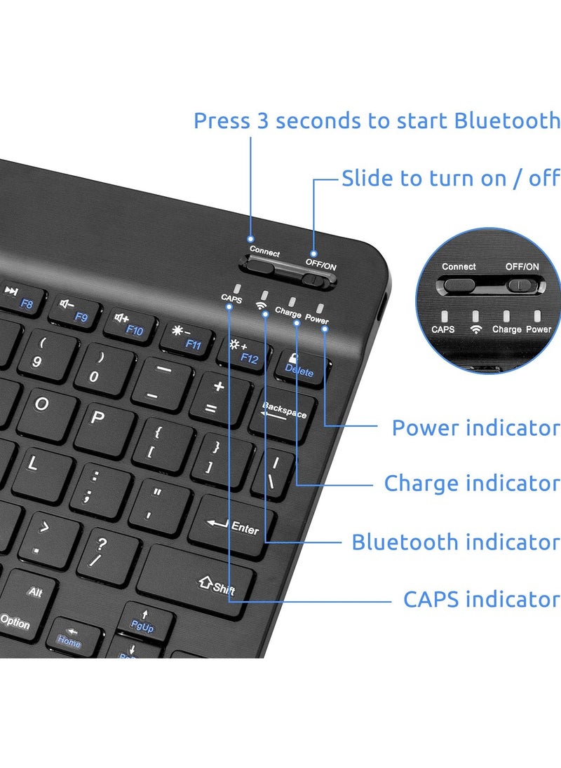 Wireless Bluetooth Keyboard for Apple iPad iPhone Samsung Tablet Phone Smartphone iOS Android Windows (10 inch Black) Ultra Slim Portable Mini Keyboard