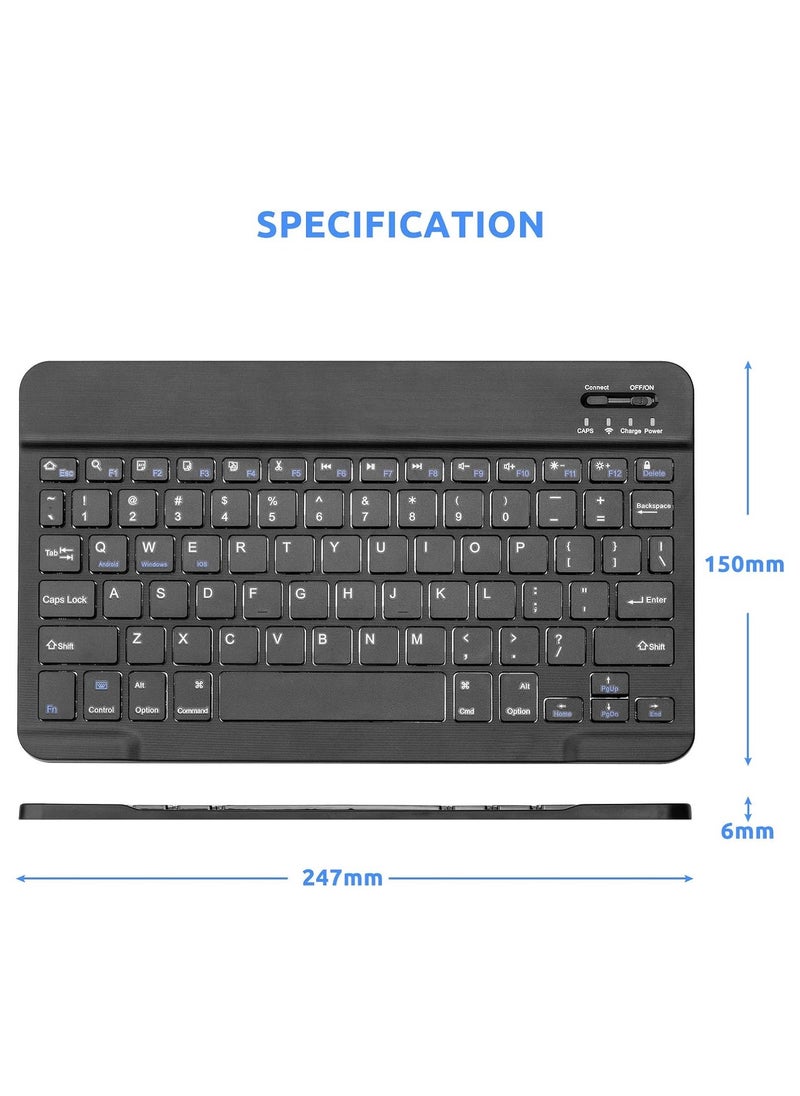 Wireless Bluetooth Keyboard for Apple iPad iPhone Samsung Tablet Phone Smartphone iOS Android Windows (10 inch Black) Ultra Slim Portable Mini Keyboard