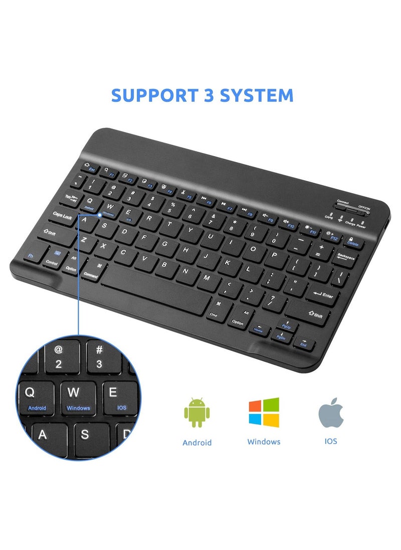 Wireless Bluetooth Keyboard for Apple iPad iPhone Samsung Tablet Phone Smartphone iOS Android Windows (10 inch Black) Ultra Slim Portable Mini Keyboard