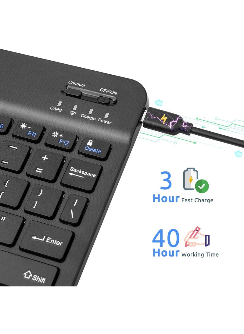Wireless Bluetooth Keyboard for Apple iPad iPhone Samsung Tablet Phone Smartphone iOS Android Windows (10 inch Black) Ultra Slim Portable Mini Keyboard