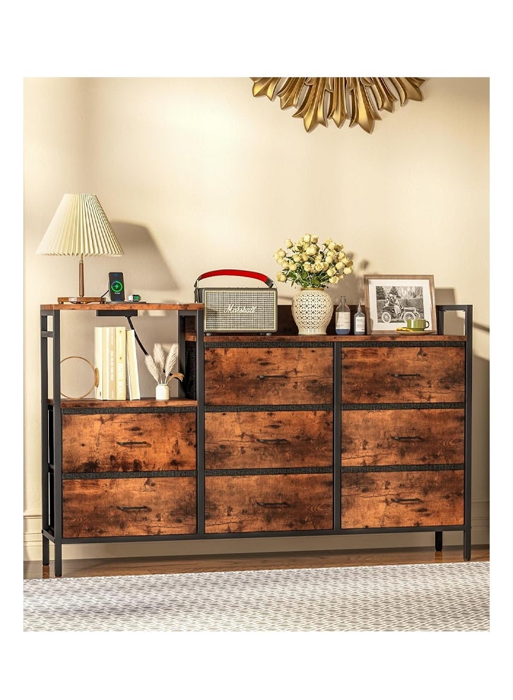 إن كي أكس نموذج تخزين الملابس مع 8 أدراج كهربائية للمنزل داخل الغرفة 52.36 بوصة لون بني - Image 1