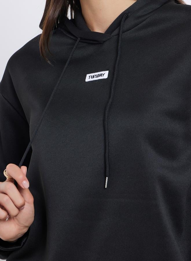 Styli Black Patch Detail Hoodie and Joggers Set - Image 3