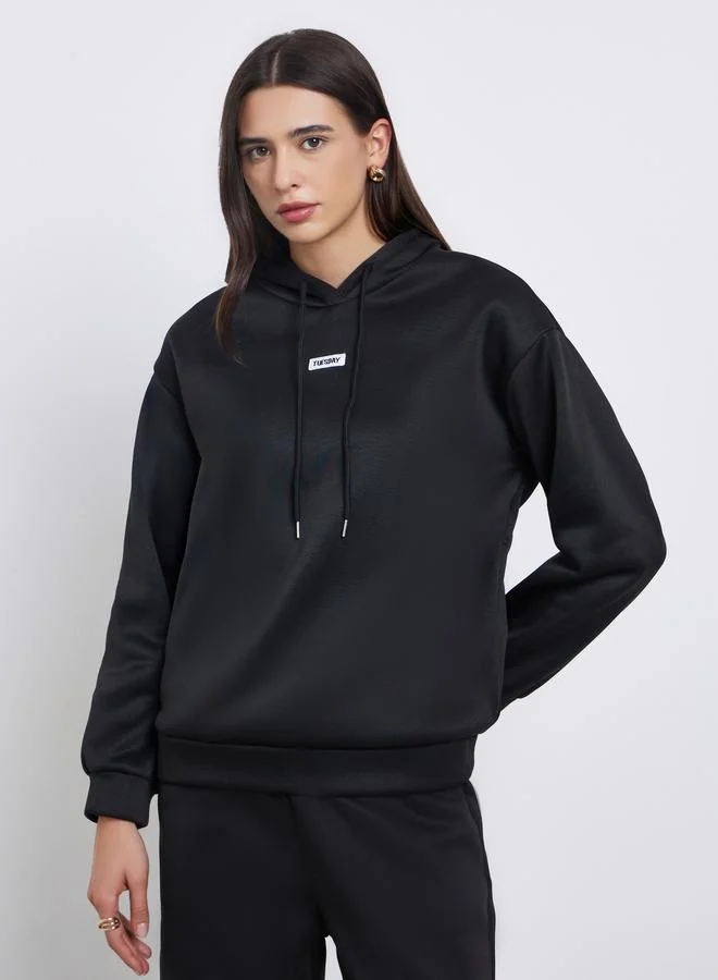 Styli Styli Black Patch Detail Hoodie and Joggers Set