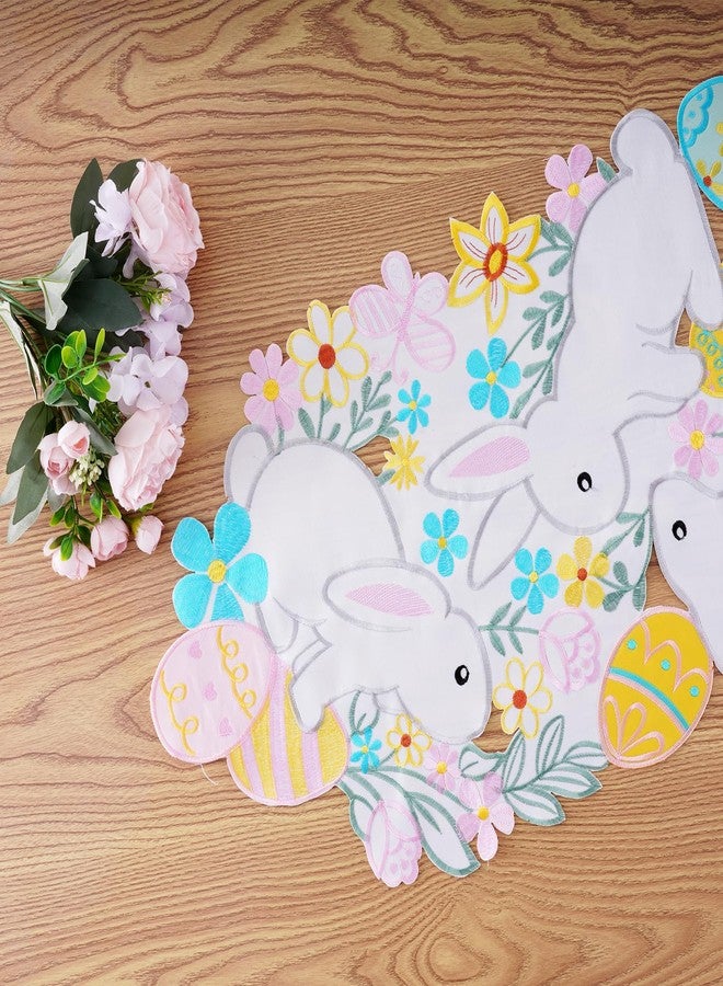 cnomg Easter Table Runner Embroidered Floral Eggs Bunnys Colorful Flower Dresser Scarf Spring Holiday Home Kitchen Dining Tabletop Decoration 14x34 Inches - Image 4