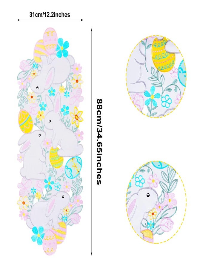 cnomg Easter Table Runner Embroidered Floral Eggs Bunnys Colorful Flower Dresser Scarf Spring Holiday Home Kitchen Dining Tabletop Decoration 14x34 Inches - Image 3