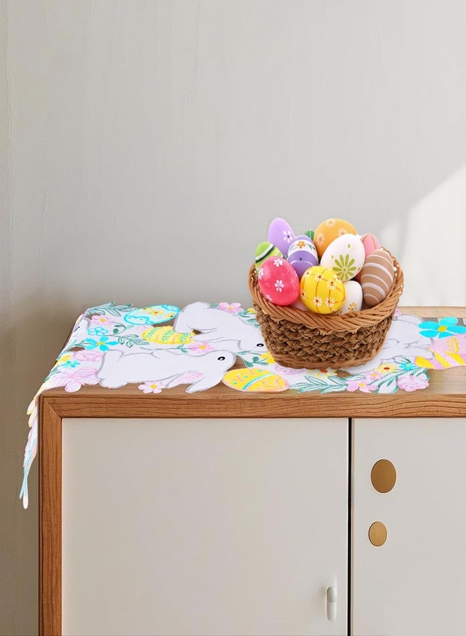 cnomg Easter Table Runner Embroidered Floral Eggs Bunnys Colorful Flower Dresser Scarf Spring Holiday Home Kitchen Dining Tabletop Decoration 14x34 Inches - Image 5