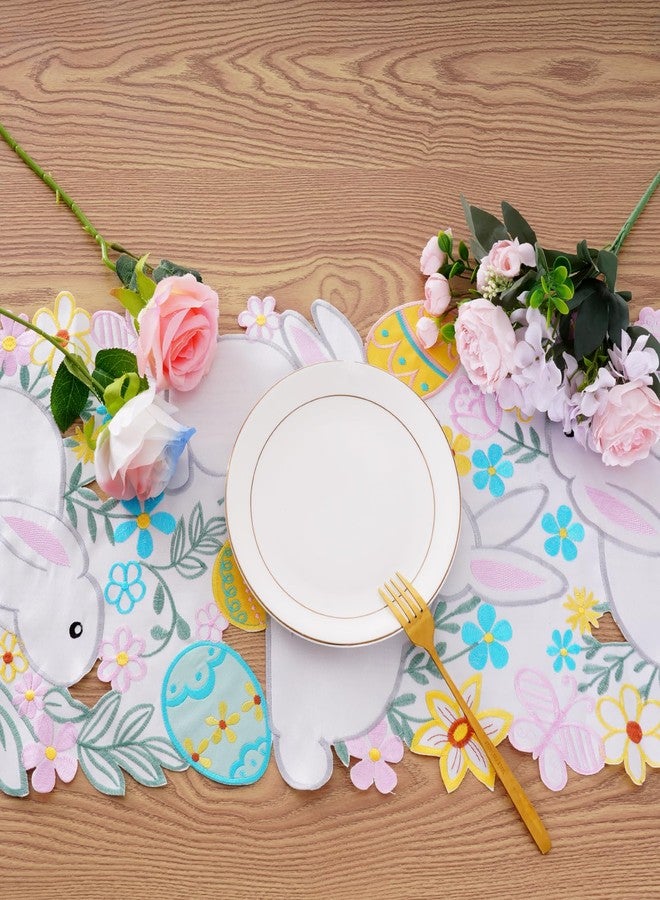 cnomg Easter Table Runner Embroidered Floral Eggs Bunnys Colorful Flower Dresser Scarf Spring Holiday Home Kitchen Dining Tabletop Decoration 14x34 Inches - Image 2