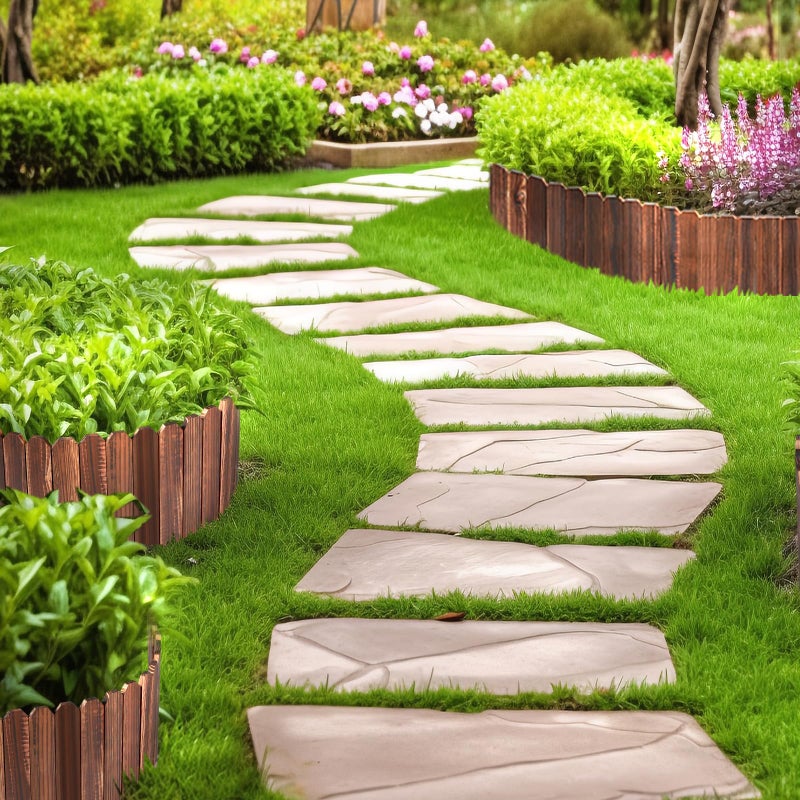 LINSHRY Wood Garden Edging, 7.9 in H x 3.9 ft L Wood Garden Fence for Landscape/Flower Bed Edging Borders, Garden Wooden Fence Edging (4 Pack, Total 15.6ft Length) - Image 4