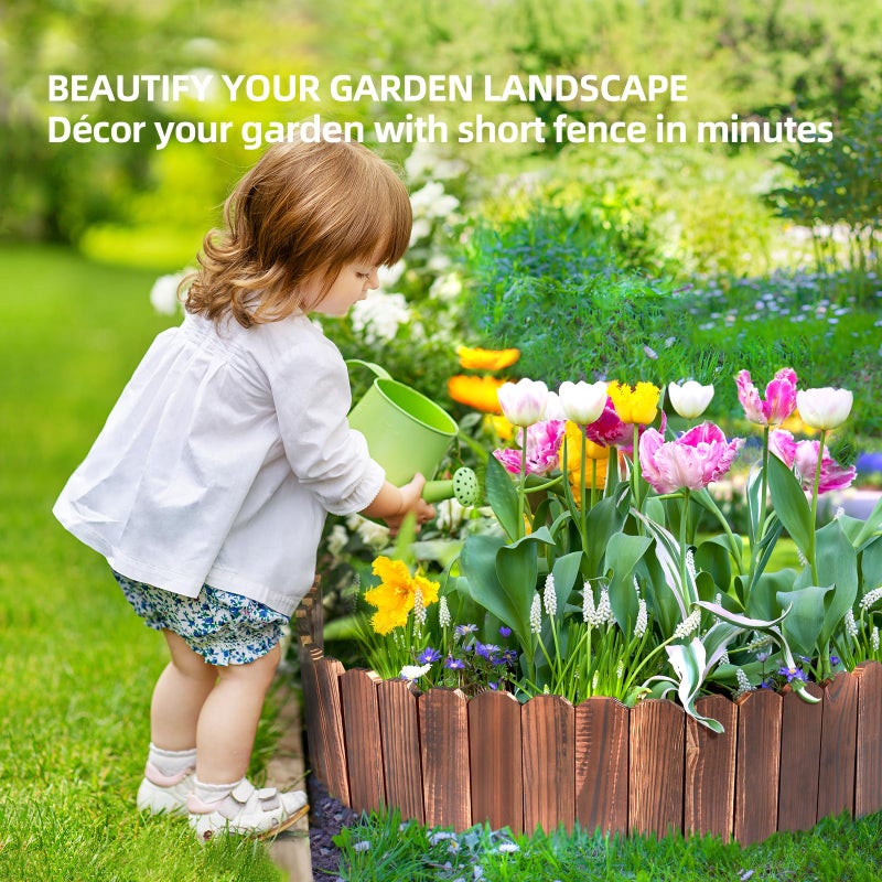 LINSHRY Wood Garden Edging, 7.9 in H x 3.9 ft L Wood Garden Fence for Landscape/Flower Bed Edging Borders, Garden Wooden Fence Edging (4 Pack, Total 15.6ft Length) - Image 3