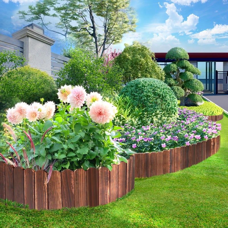 LINSHRY Wood Garden Edging, 7.9 in H x 3.9 ft L Wood Garden Fence for Landscape/Flower Bed Edging Borders, Garden Wooden Fence Edging (4 Pack, Total 15.6ft Length) - Image 5