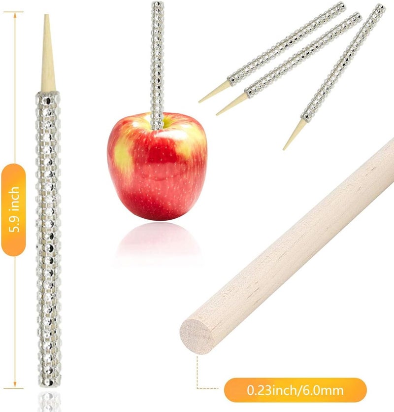 MGWOTH 24 Pack Bling Candy Apple Sticks and Bags Kits, Caramel Apple Wooden Skewers,Food Bamboo Decorative Sticks for Rice Krispie Treats Cookie Cake Pops Corn Dogs with Glass Wrapper Glitter Ribbons Tie - Image 3