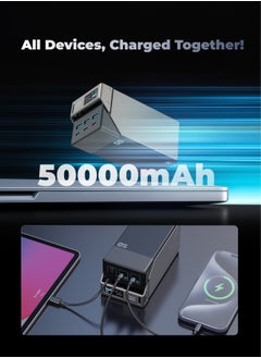 باورولوجي باور بانك 50000 مللي أمبير/ساعة، 65 وات، 3 منافذ PD من النوع C و3 منافذ USB-A مع كابل A إلى C/للسفر/الأنشطة الخارجية/التخييم/الشحن المتزامن/حماية مدمجة/لوحة عرض/باور بانك متين - أسود  - Image 3
