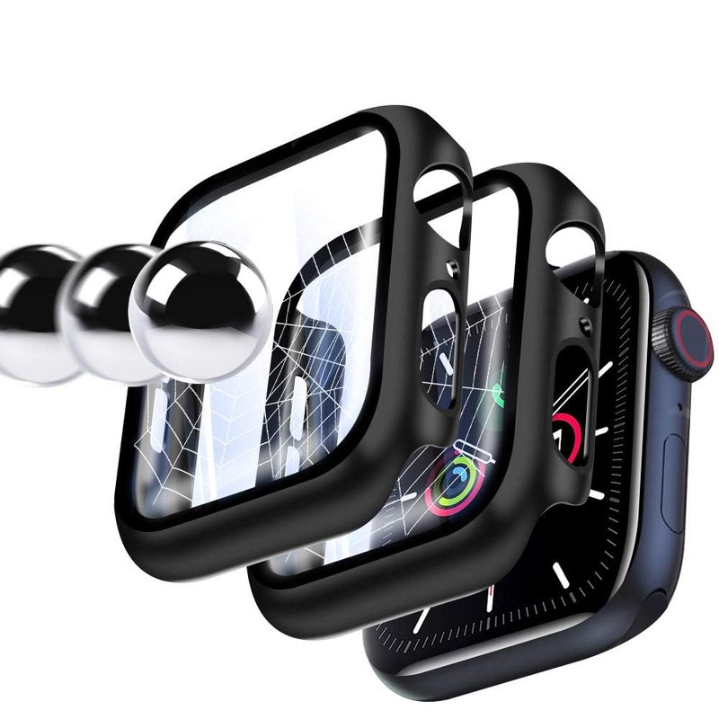 YMHML Apple Watch 44mm Series 6/5/4/SE 2-Pack Case with Built-in Tempered Glass Screen Protector, Hard PC Ultra-Thin, Black - Image 1