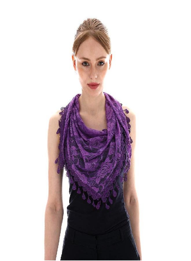 LMVERNA LMVERNA Triangle Scarf with Fringe Fashion Mantilla Veils Catholic for Women (Purple)  - Image 2