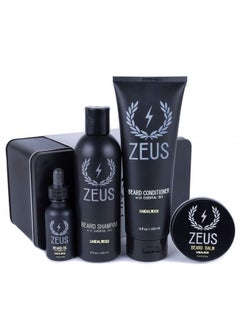 Zeus Men's Everyday Beard Grooming Kit – Beard Shampoo & Conditioner, Beard Oil & Balm, Beard Wash, Smooth & Shiny Beard (Scent: Sandalwood)  - Image 1