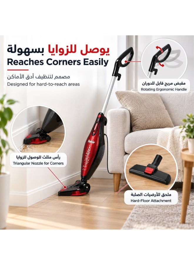 Fakir 2-in-1 Corded Stick Vacuum Cleaner, 800W, 1L, Red - Image 3