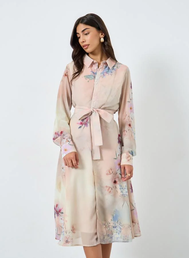 Styli Styli Floral Print A-Line Midi Dress with 3/4th Sleeves