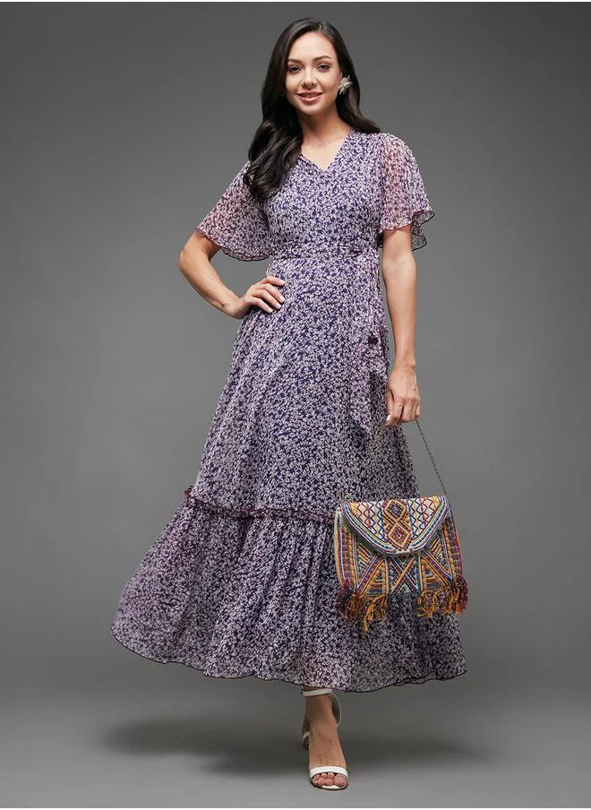 مس تشايس Floral Print Ruffled Hem A-Line Maxi Dress