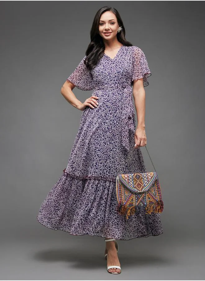 Miss Chase Miss Chase Floral Print Ruffled Hem A-Line Maxi Dress