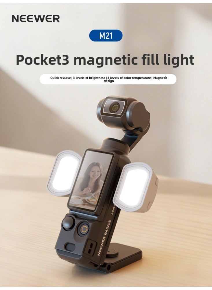 Neewer OSMO Pocket 3 Fill Light Accessory, Pocket Portable Mini 15g, Magnetic Clip, 3 Color Temps 2800K/4500K/6500K, 3 Brightness Levels, 200mAh 1.5–8h, Type-C Charge-While-Use, Won’t Block Screen/Ports - Image 2