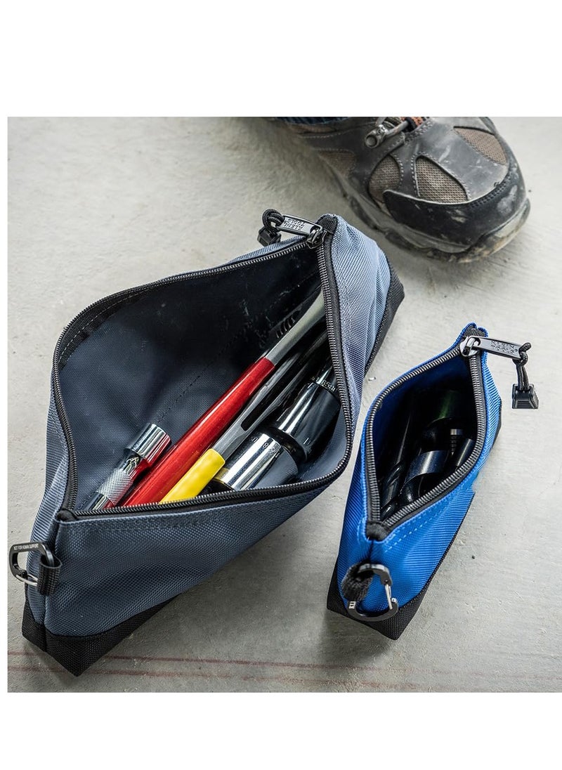 Excefore - Zipper Bag Tool Pouch with Carabiners, Canvas Tool Bags, 7-Inch Blue and 14-Inch Gray Utility Bags, Canvas Tool Multipurpose Pouch Tote Bag, with Reinforced Bottom, 2-Pack - Image 1