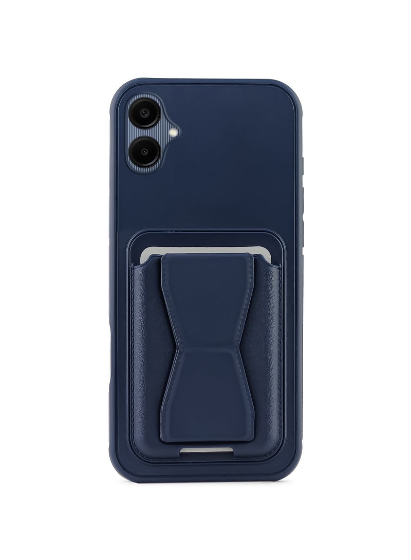 Leather back cover with card wallet Foldable Shockpoof Case compatible with Samsung Galaxy A06 (Blue)