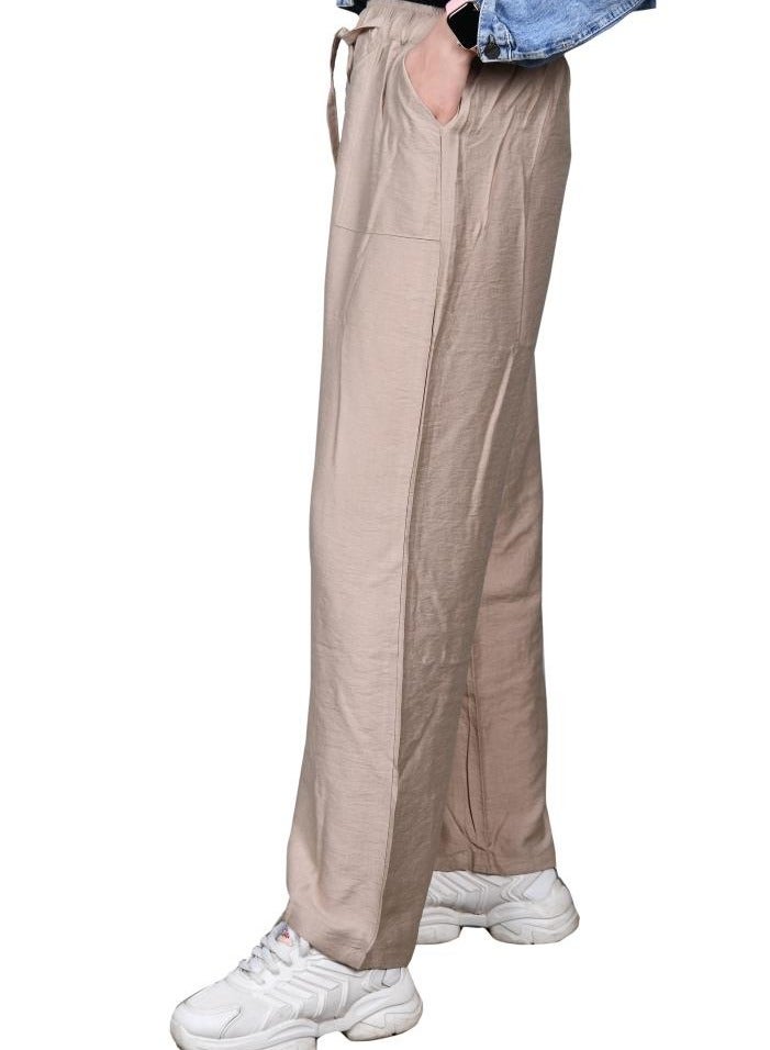 casual women linen material pants- beige color - Image 2