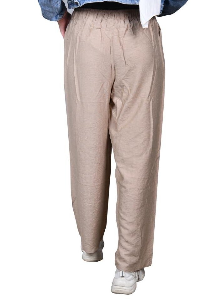 casual women linen material pants- beige color - Image 3