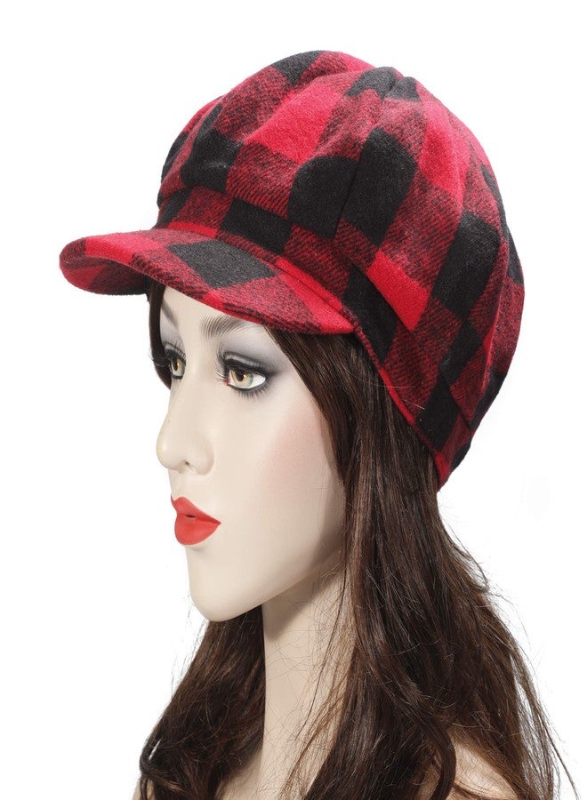 ZLYC قبعة نسائية كلاسيكية منقوشة بنمط مربعات، قبعة سائقي سيارات الأجرة غاتسبي ذات 8 أجزاء، لون أحمر - Image 5