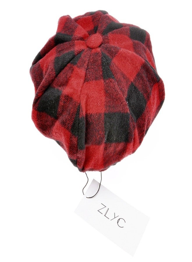 ZLYC قبعة نسائية كلاسيكية منقوشة بنمط مربعات، قبعة سائقي سيارات الأجرة غاتسبي ذات 8 أجزاء، لون أحمر - Image 4