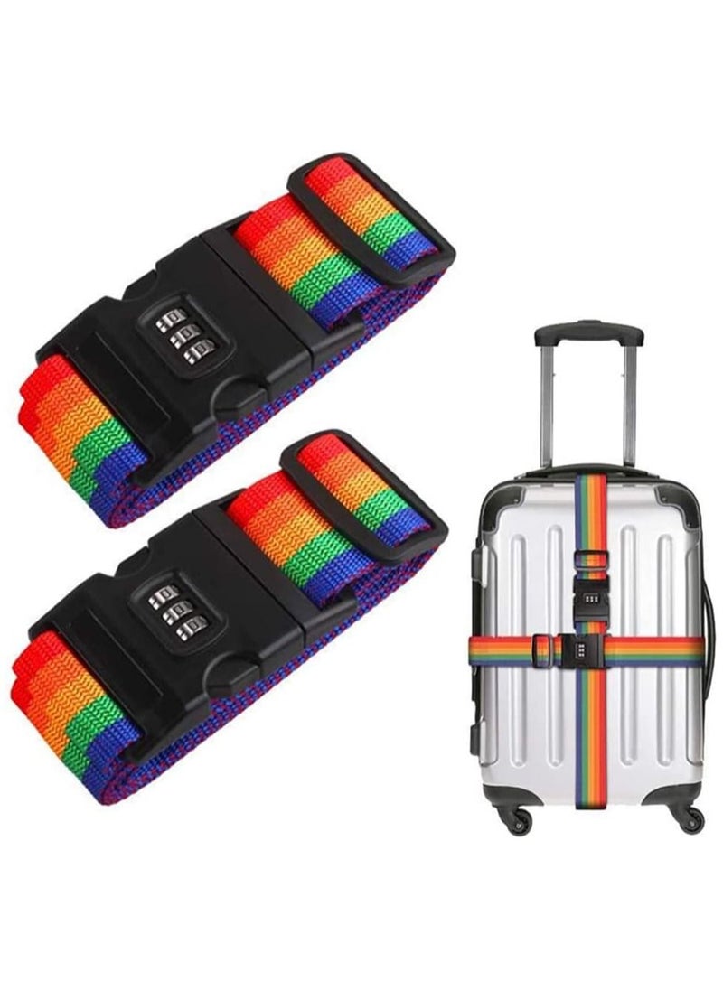 Arabest Adjustable Luggage Strap with Combination Lock Luggage Straps Rainbow Colors for Travel (multicolour - 2pcs)  - Image 1