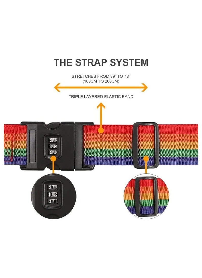Arabest Adjustable Luggage Strap with Combination Lock Luggage Straps Rainbow Colors for Travel (multicolour - 2pcs)  - Image 4