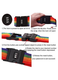 Arabest Adjustable Luggage Strap with Combination Lock Luggage Straps Rainbow Colors for Travel (multicolour - 2pcs)  - Image 2