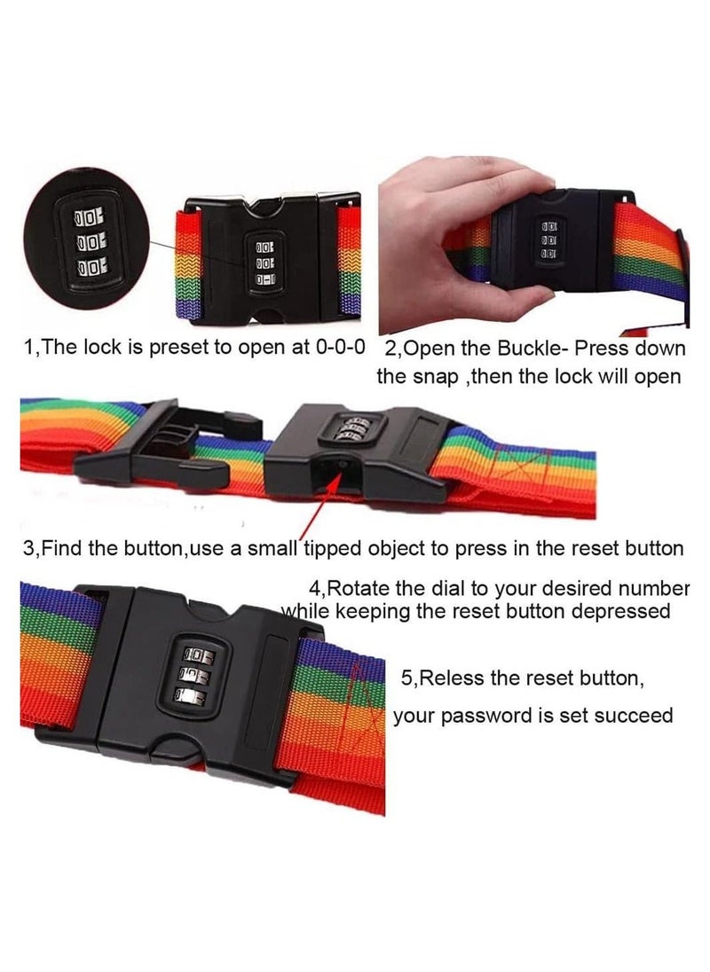 Arabest Adjustable Luggage Strap with Combination Lock Luggage Straps Rainbow Colors for Travel (multicolour - 2pcs)  - Image 2