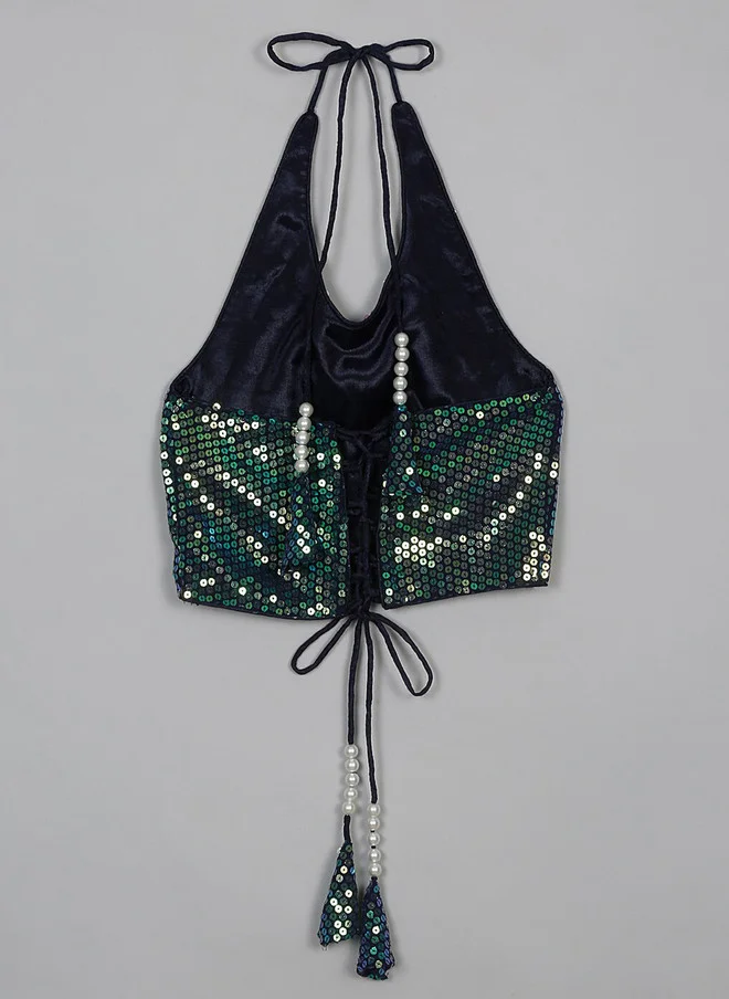 Saka Designs Embellished Halter Neck Crop Top for Girls