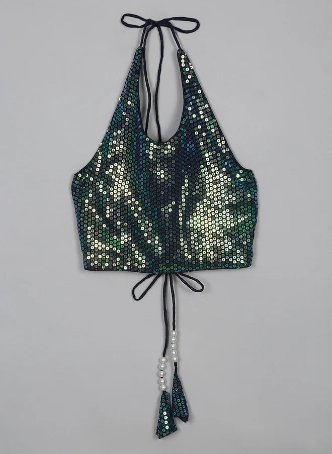 Saka Designs Embellished Halter Neck Crop Top for Girls