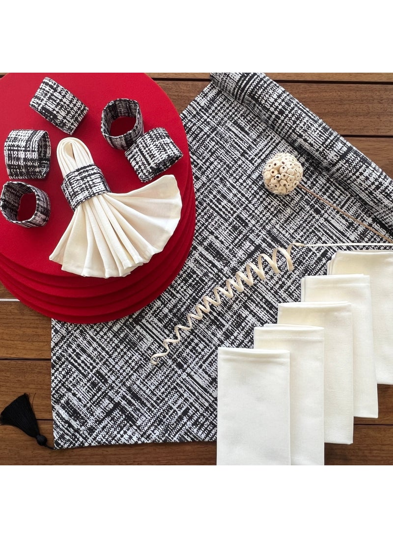 Desenİzmir Desizmir Placemat Design Pattern Set 6 Tableware, 6 Cloth Napkins, 6 Napkin Rings and Runner Cover Combination 2  - Image 1