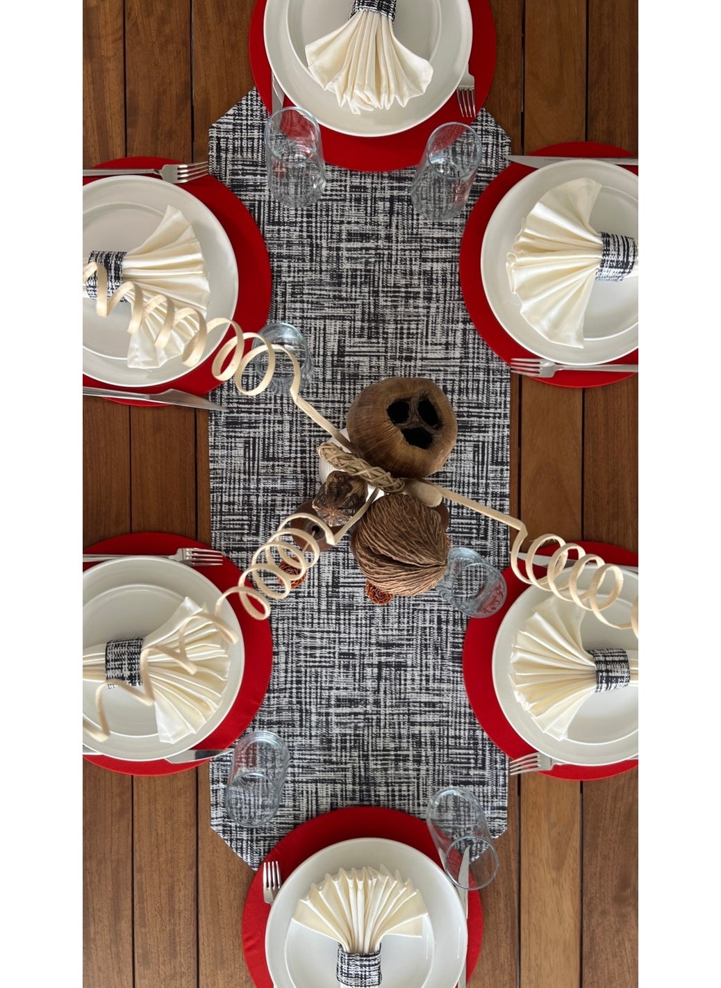 Desenİzmir Desizmir Placemat Design Pattern Set 6 Tableware, 6 Cloth Napkins, 6 Napkin Rings and Runner Cover Combination 2  - Image 4