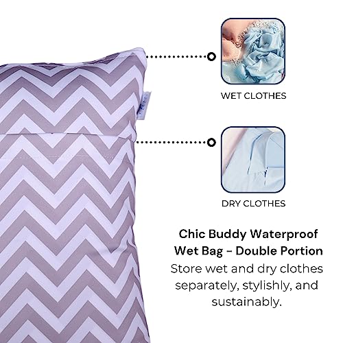 Chic Buddy Waterproof Wet Bag, Swimming Bag for Kids and Adults - Reusable Dry Bag for Travel, Beach, Pool, Gym, Diapers, Wet Swimsuits, Toiletries (Zig-ZAG, 30x40cm,Double Compartment) - Image 2