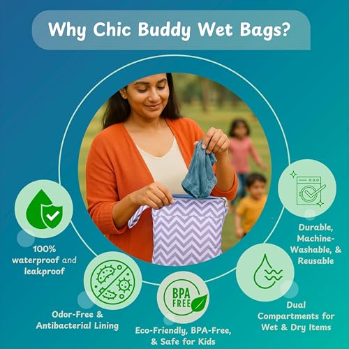 Chic Buddy Waterproof Wet Bag, Swimming Bag for Kids and Adults - Reusable Dry Bag for Travel, Beach, Pool, Gym, Diapers, Wet Swimsuits, Toiletries (Zig-ZAG, 30x40cm,Double Compartment) - Image 5