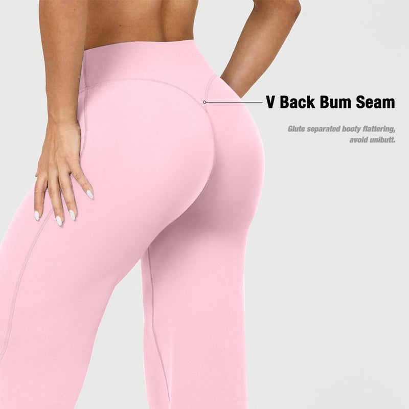 JGS1996 Wide Leg Yoga Pants Bottoms Straight Leg Leggings for Women High Waist Stretch Booty Casual Gym Workout Sweatpants Light Pink - Image 4
