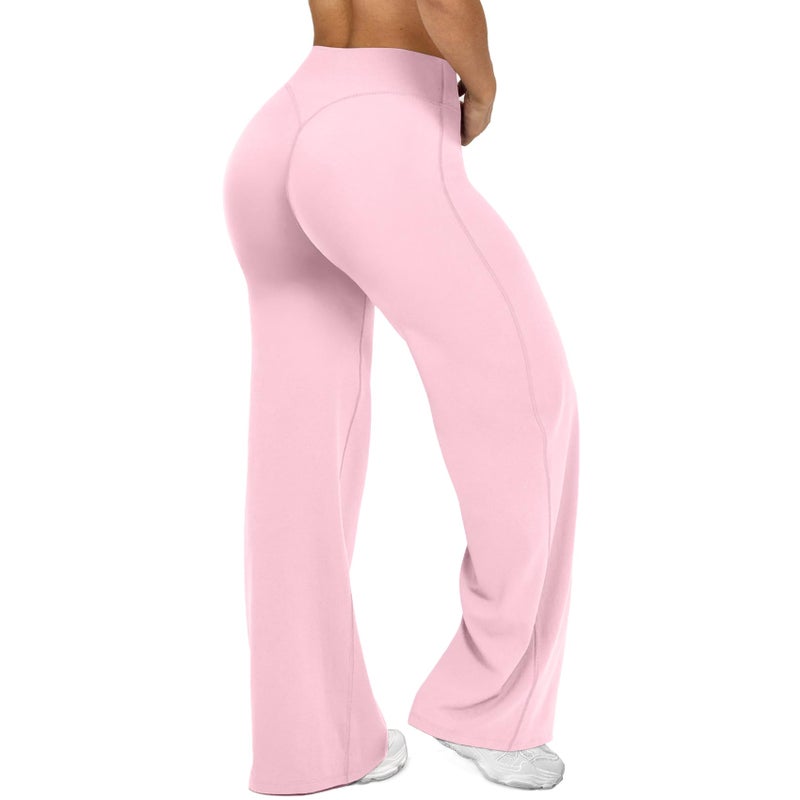 JGS1996 Wide Leg Yoga Pants Bottoms Straight Leg Leggings for Women High Waist Stretch Booty Casual Gym Workout Sweatpants Light Pink - Image 1