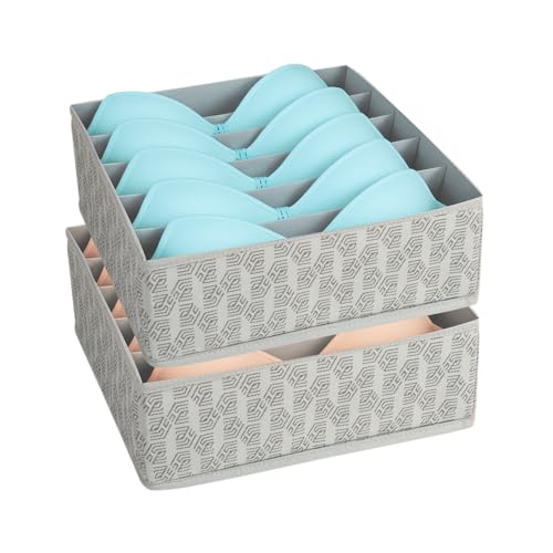 HomeStrap Bra Organizer For Drawers|6-Slot Non-Woven Foldable Undergarment Storage Box For Padded Bras,Lingerie,Scarves,Clothes & Underwear|Closet Drawer Organizer With Zipper|Pack of 2 Grey,Clothing - Image 1